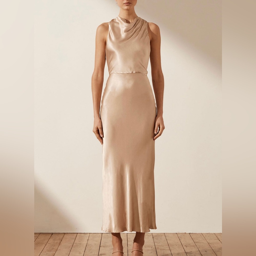 Shona joy La lune high neck midi dress in gold